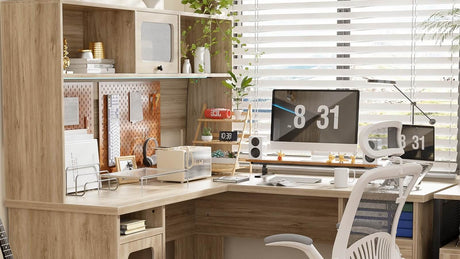 Unikito 60 Inch L Shaped Desk with Hutch - Best Choice for Office