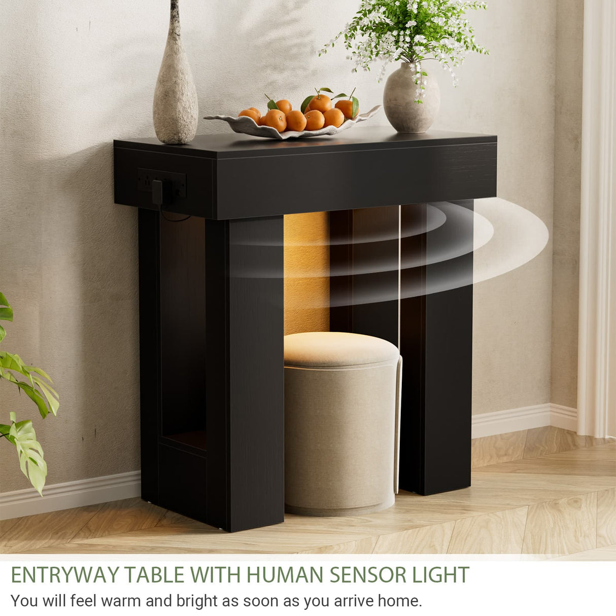 32'' Farmhouse Console Table with Power Outlet and Sensor Light