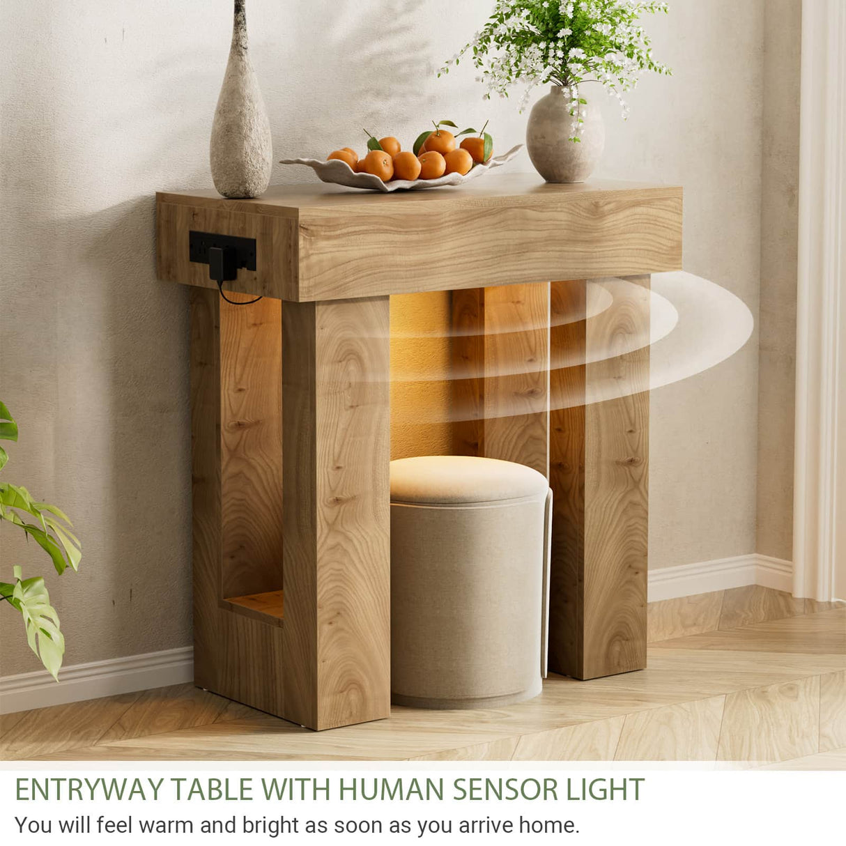 32'' Farmhouse Console Table with Power Outlet and Sensor Light