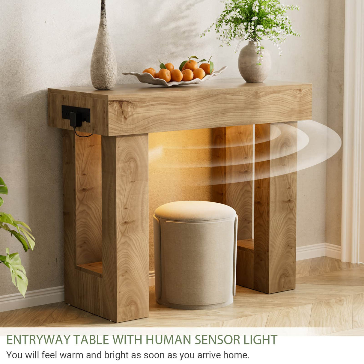 39'' Farmhouse Console Table with Power Outlet and Sensor Light