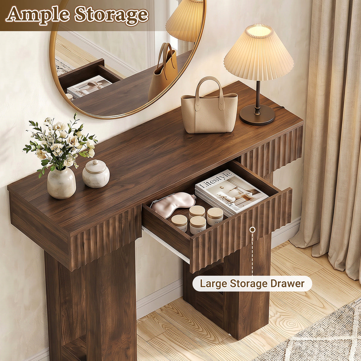 39" Console Table with Drawer and Outlets W/ USB-C, Modern Fluted Entryway Table With Storage, Sofa Table Behind The Couch