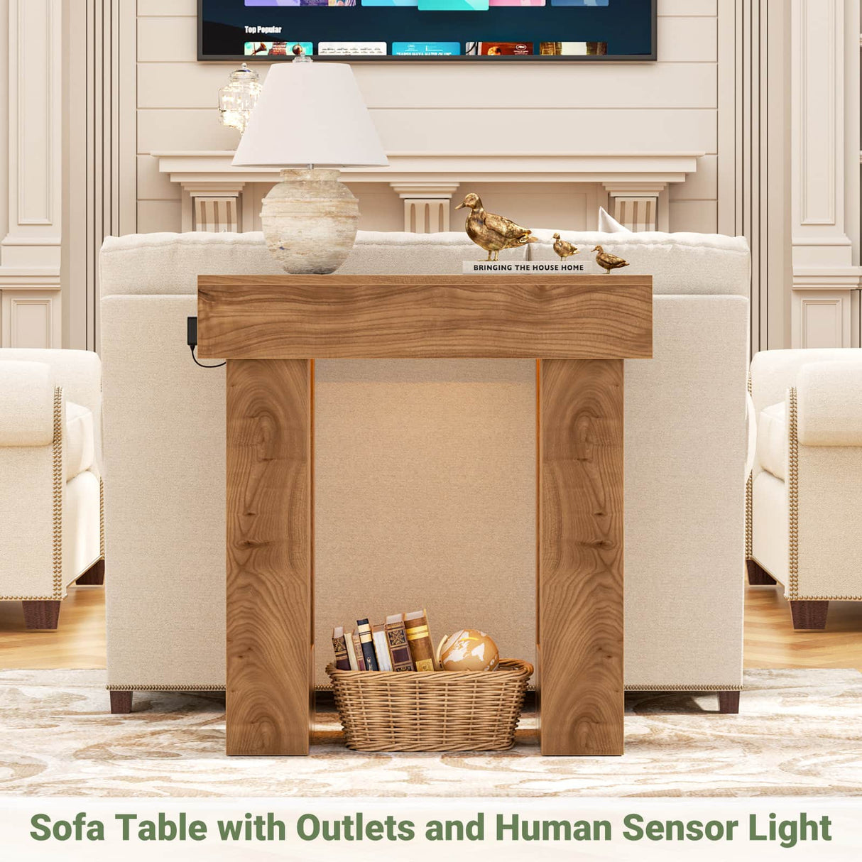 32'' Farmhouse Console Table with Power Outlet and Sensor Light