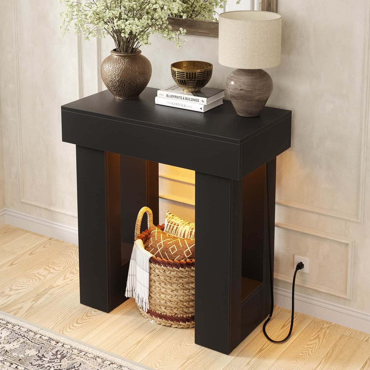 32'' Farmhouse Console Table with Power Outlet and Sensor Light