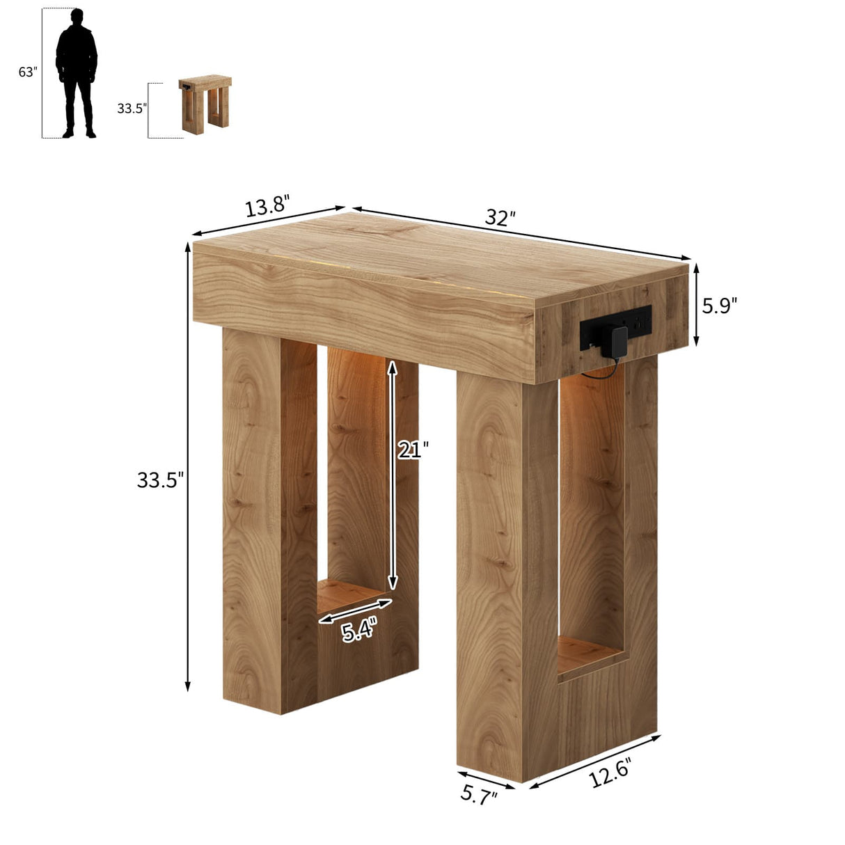 32'' Farmhouse Console Table with Power Outlet and Sensor Light
