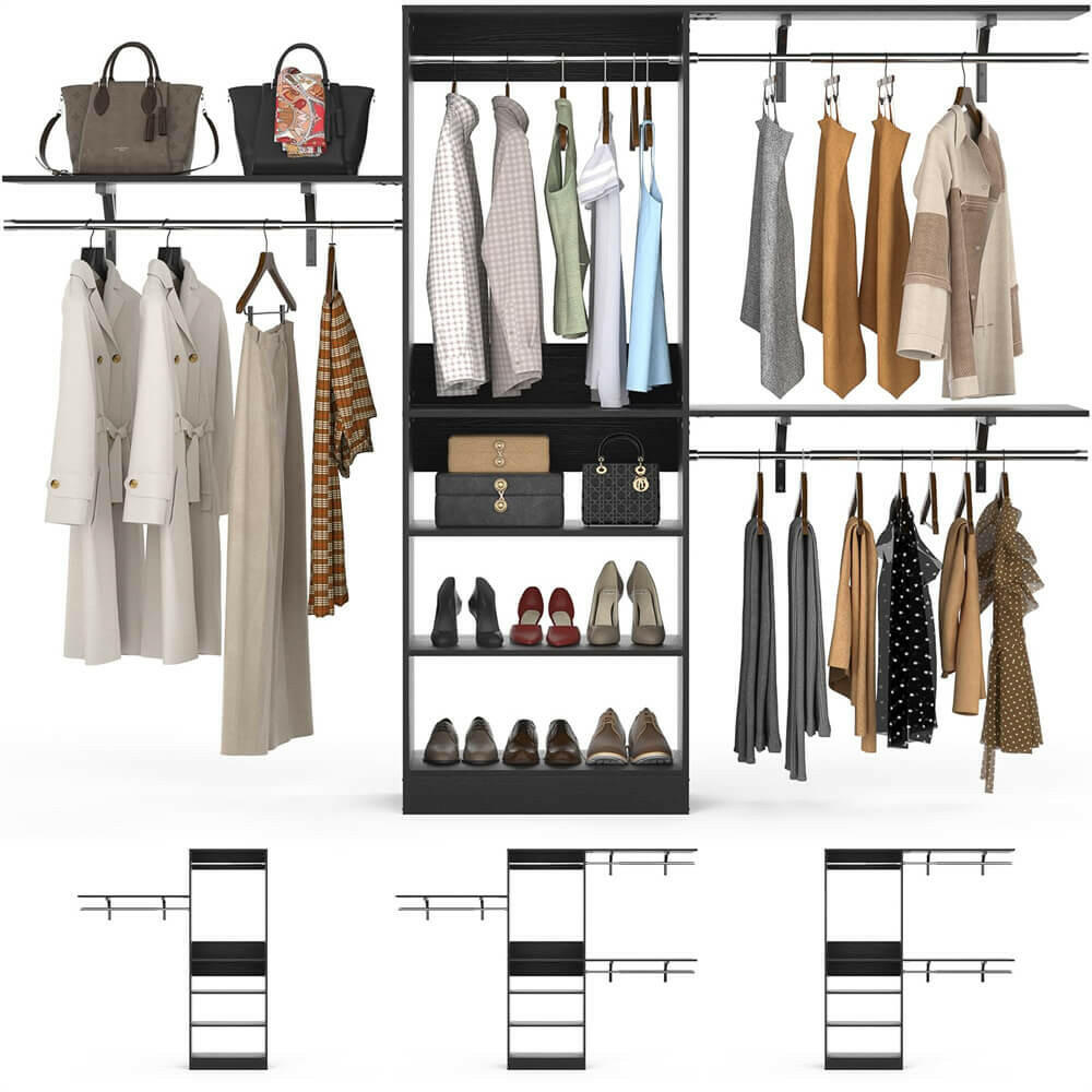 96'' Closet System with 5 Shelves & 3 Ajustable Shelf Towers