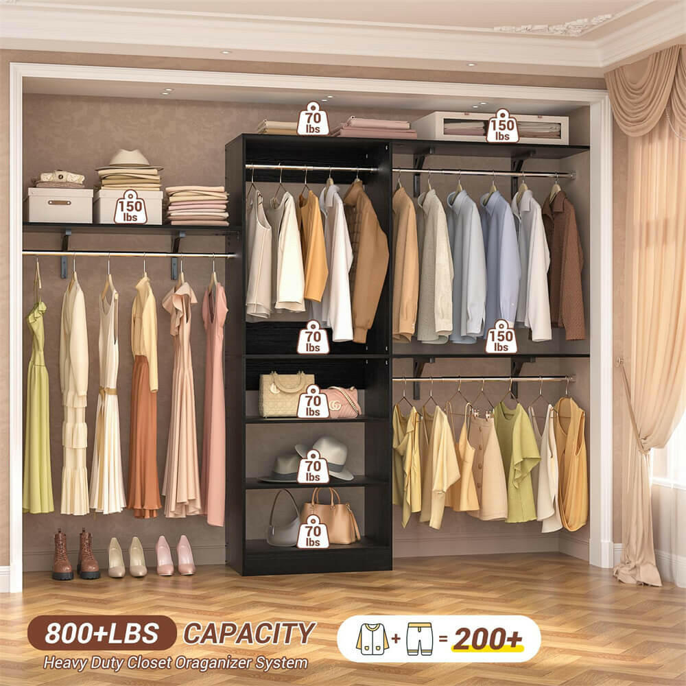 96'' Closet System with 5 Shelves & 3 Ajustable Shelf Towers