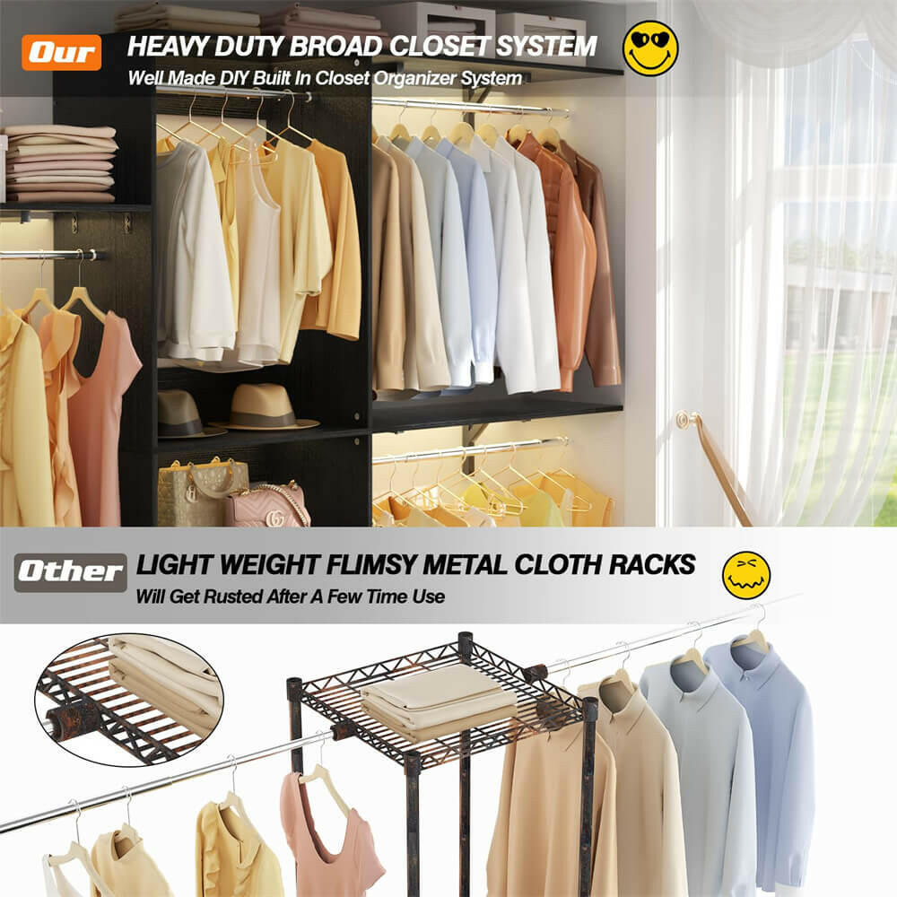 96'' Closet System with 5 Shelves & 3 Ajustable Shelf Towers