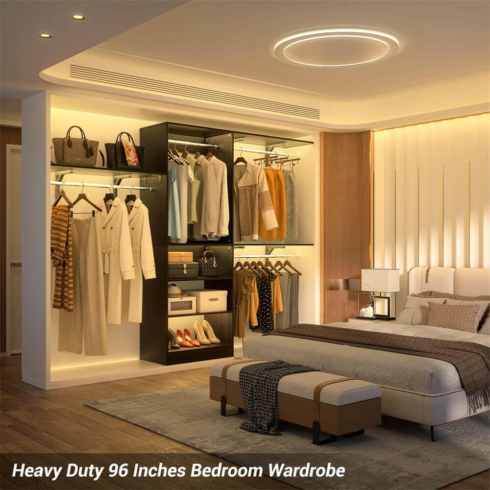 96'' Closet System with 5 Shelves & 3 Ajustable Shelf Towers