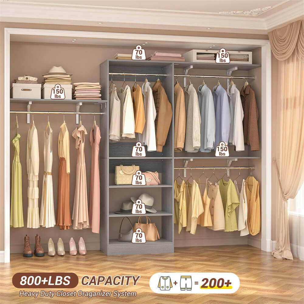96'' Closet System with 5 Shelves & 3 Ajustable Shelf Towers