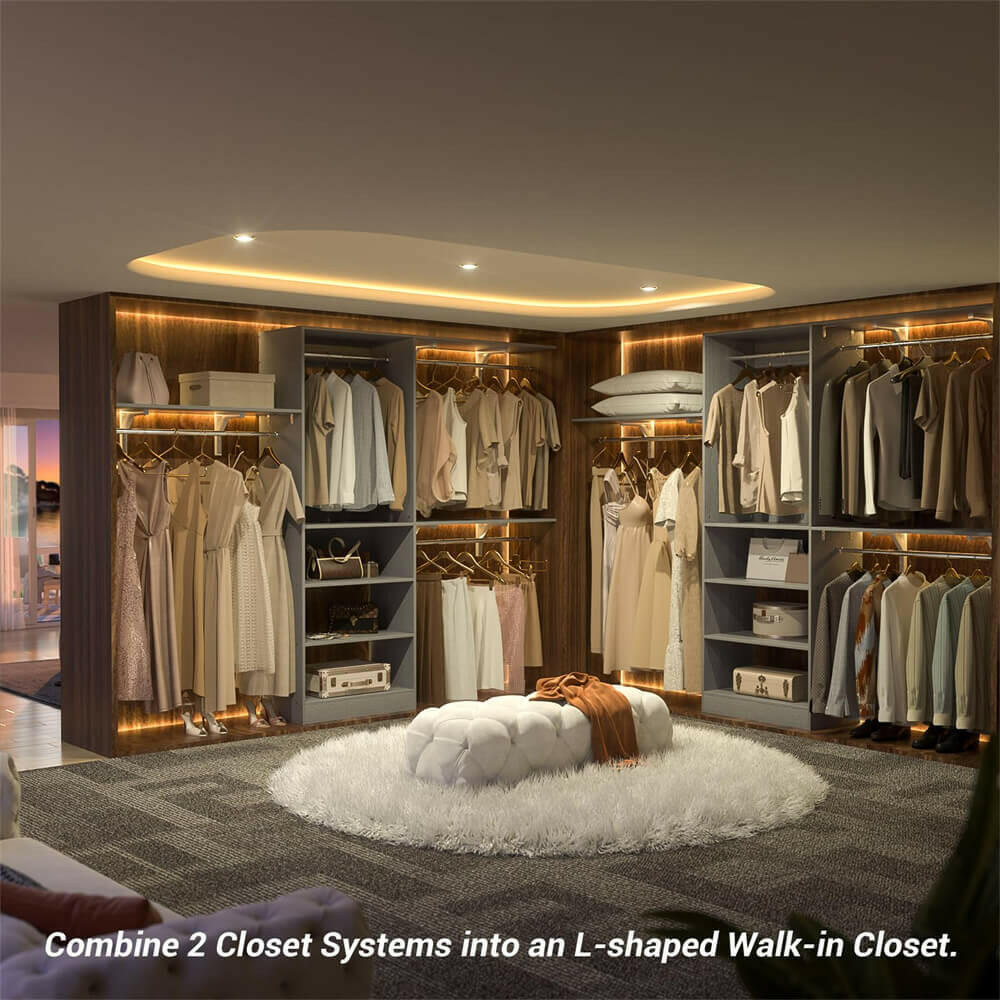 96'' Closet System with 5 Shelves & 3 Ajustable Shelf Towers