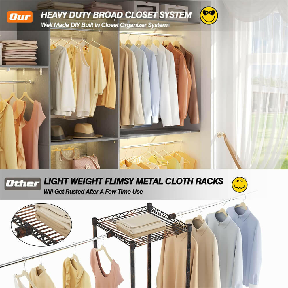 96'' Closet System with 5 Shelves & 3 Ajustable Shelf Towers