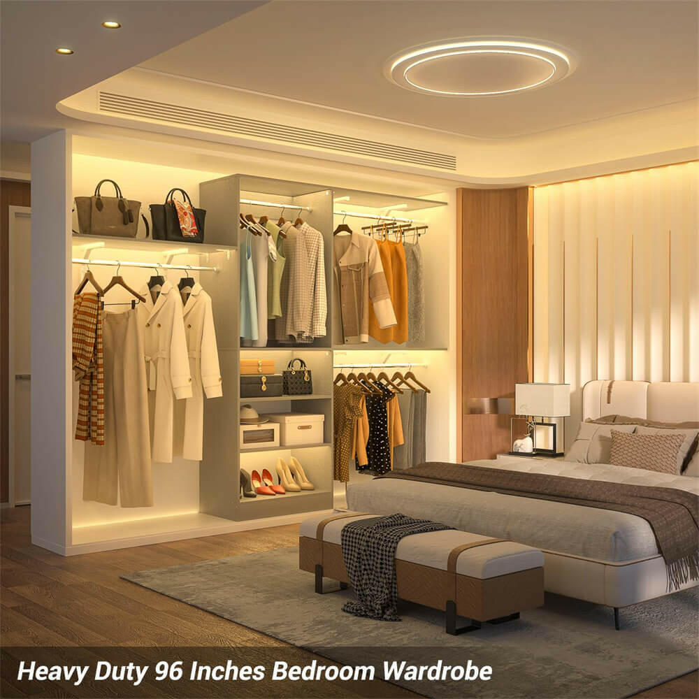 96'' Closet System with 5 Shelves & 3 Ajustable Shelf Towers