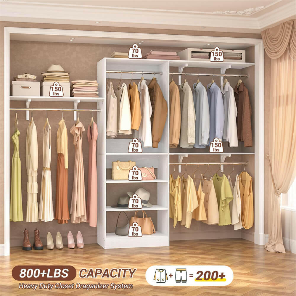 96'' Closet System with 5 Shelves & 3 Ajustable Shelf Towers
