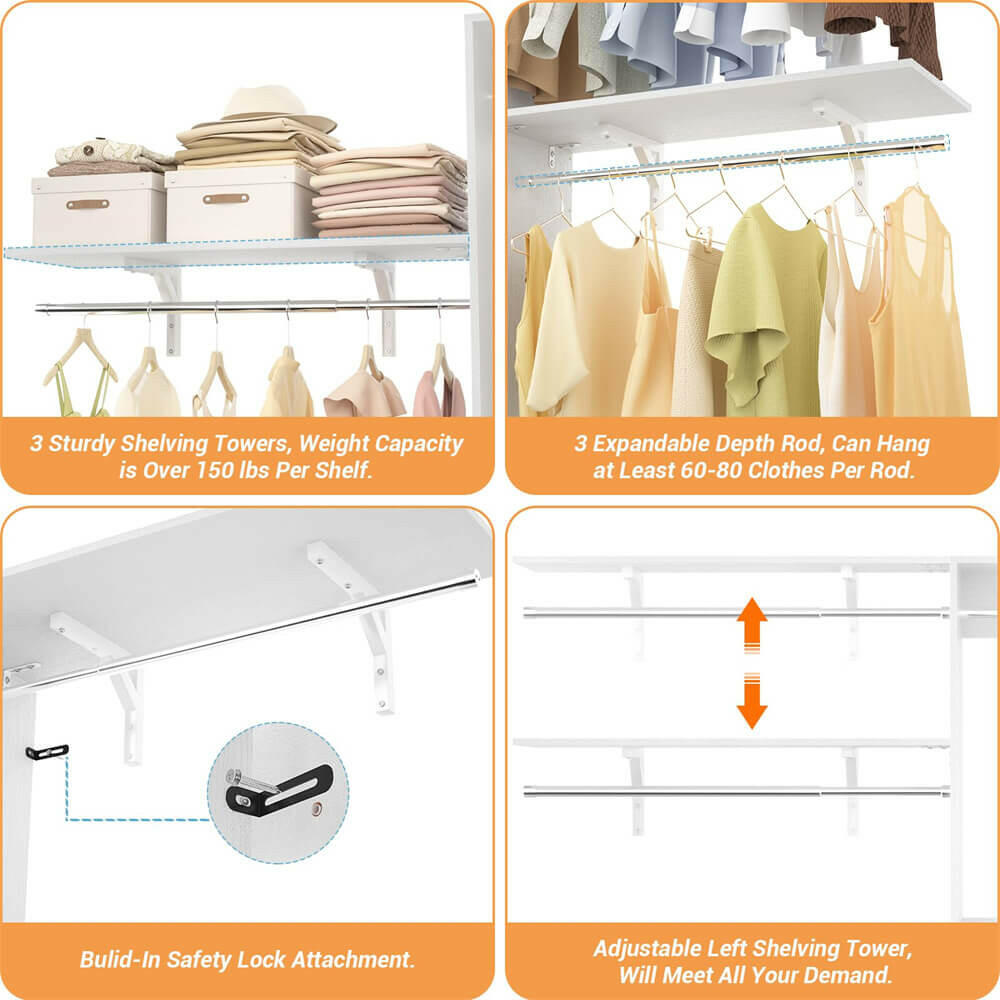 96'' Closet System with 5 Shelves & 3 Ajustable Shelf Towers