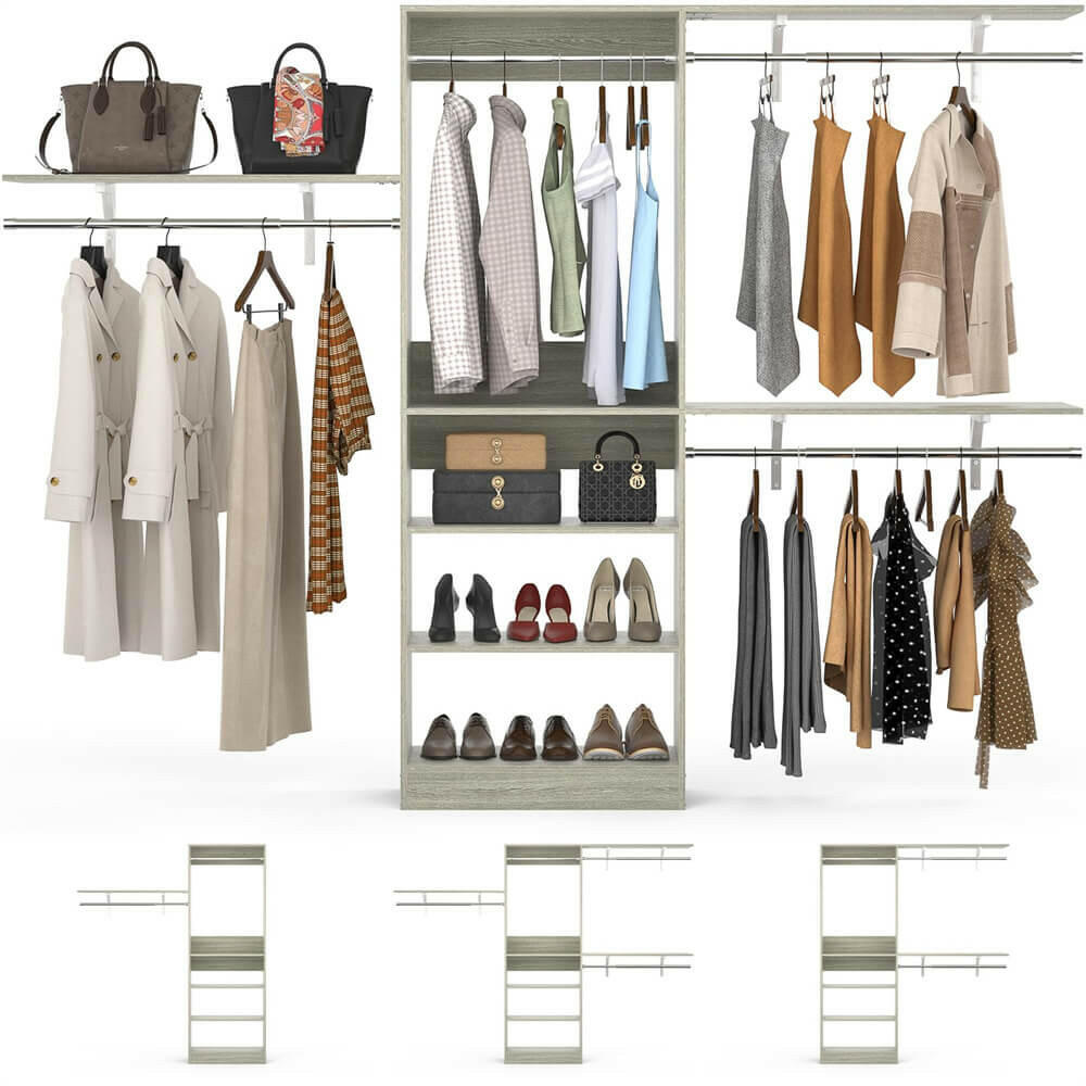 96'' Closet System with 5 Shelves & 3 Ajustable Shelf Towers