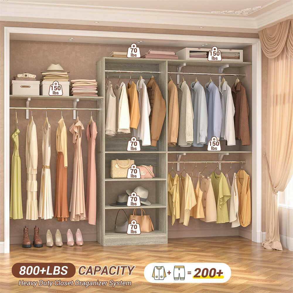 96'' Closet System with 5 Shelves & 3 Ajustable Shelf Towers