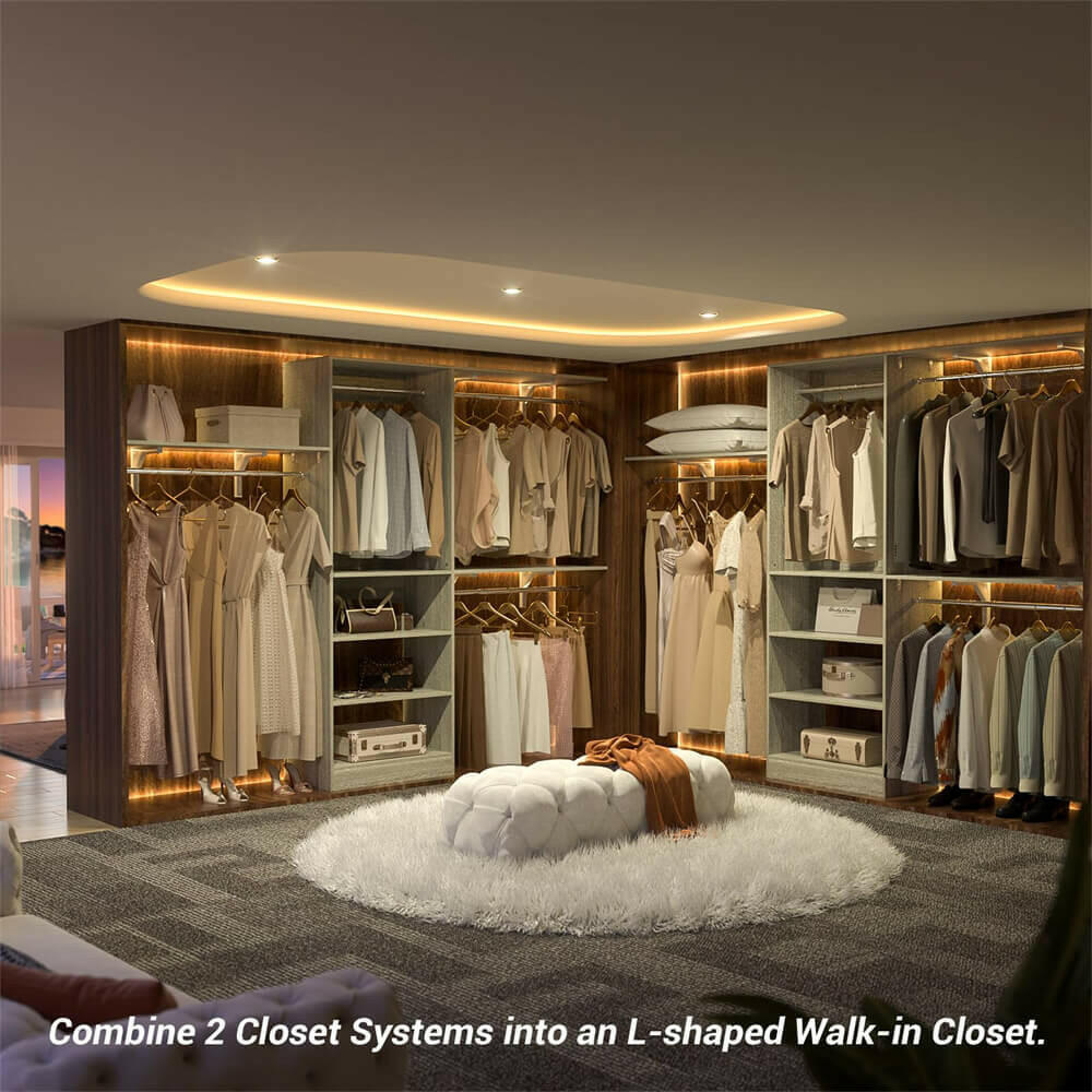 96'' Closet System with 5 Shelves & 3 Ajustable Shelf Towers