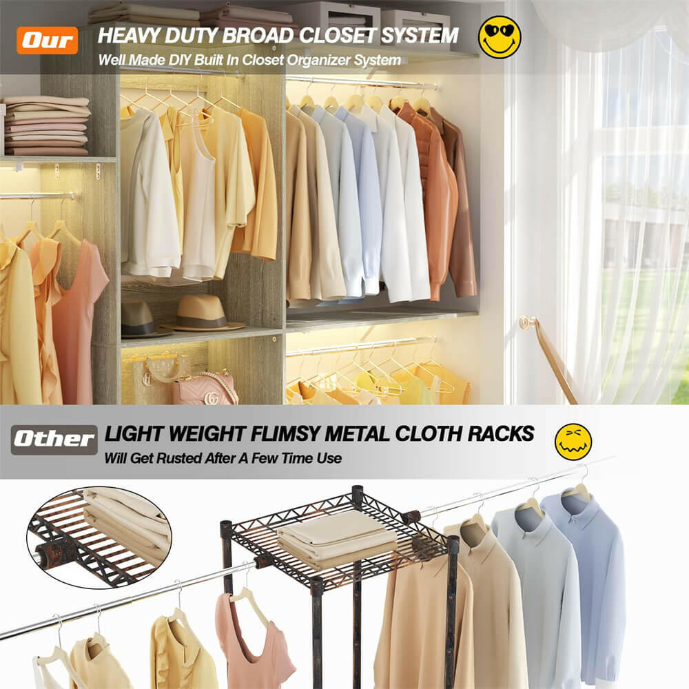 96'' Closet System with 5 Shelves & 3 Ajustable Shelf Towers