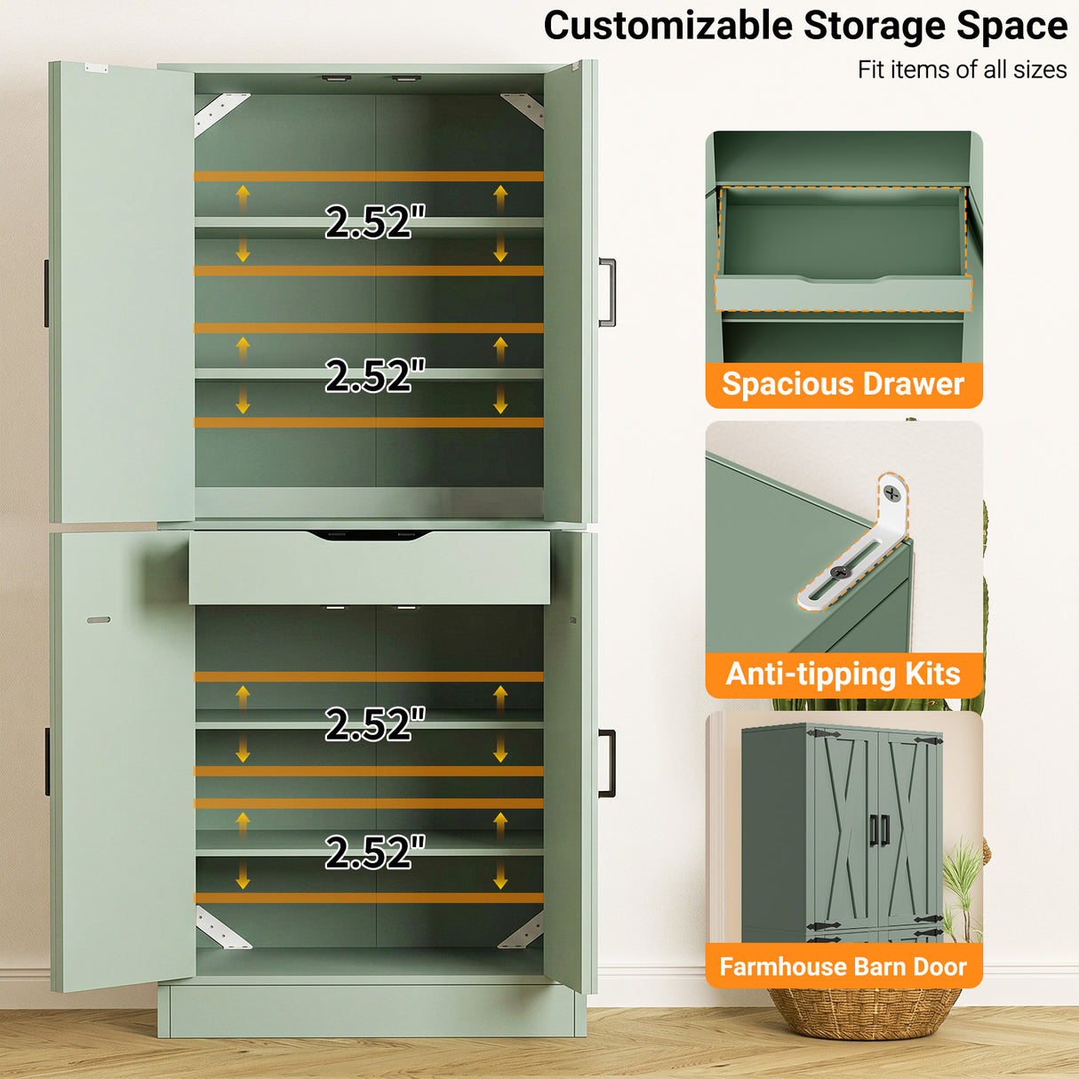 Kitchen Pantry Storage Cabinet, Freestanding Organizer