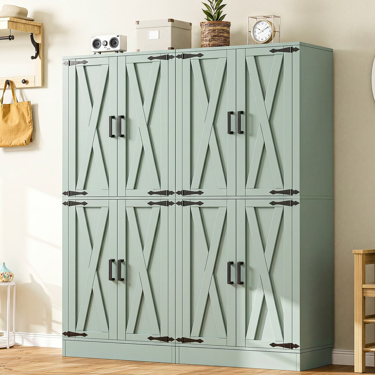 71" Pantry Cabinet with Drawer, Farmhouse Barn Doors and Adjustable Shelves, Freestanding Storage Cabinet for Kitchen, Dining Room, Utility Room