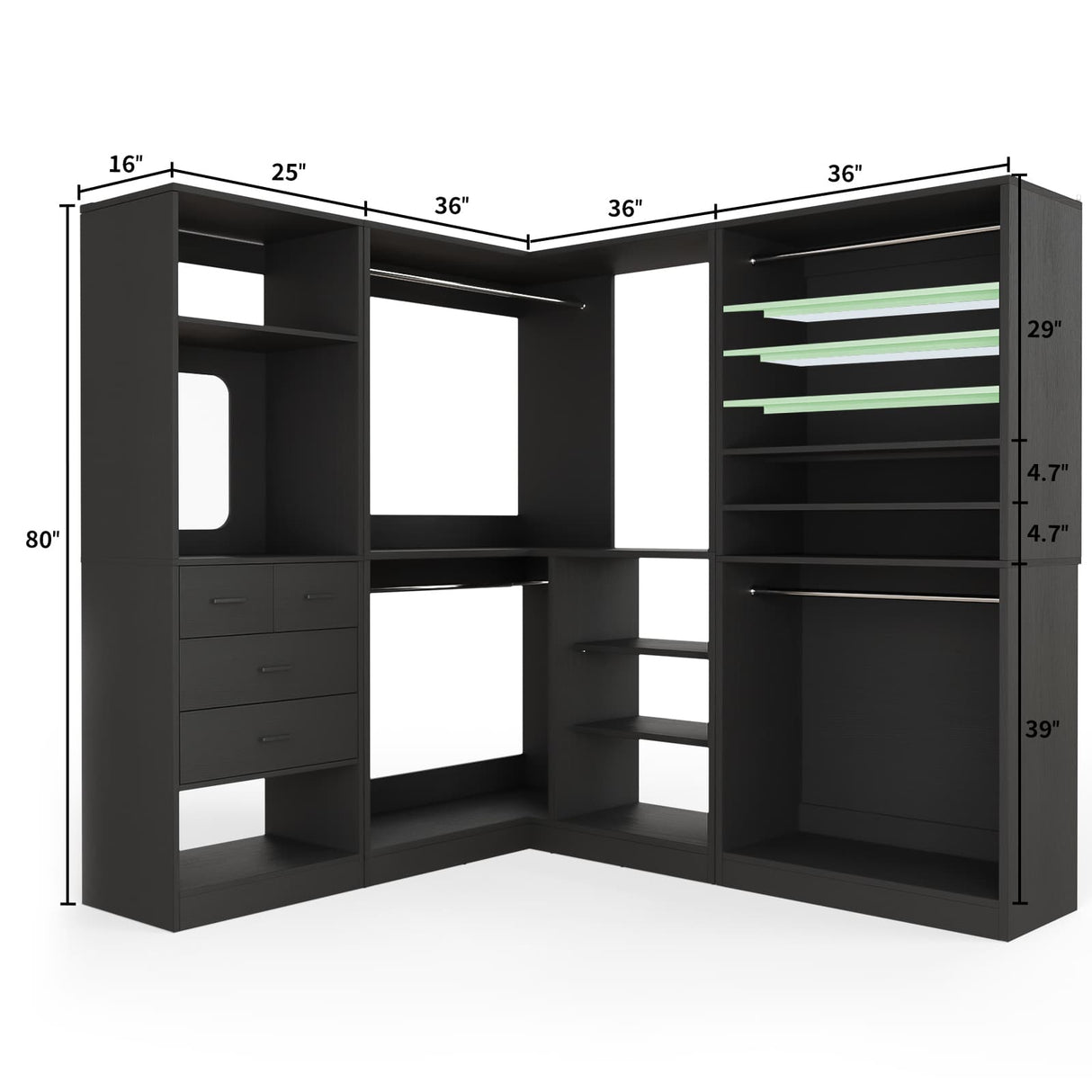 97" Large Modular Closet System, 2500LBS Heavy Duty Wood Wardrobe with 4 Hanging Rods
