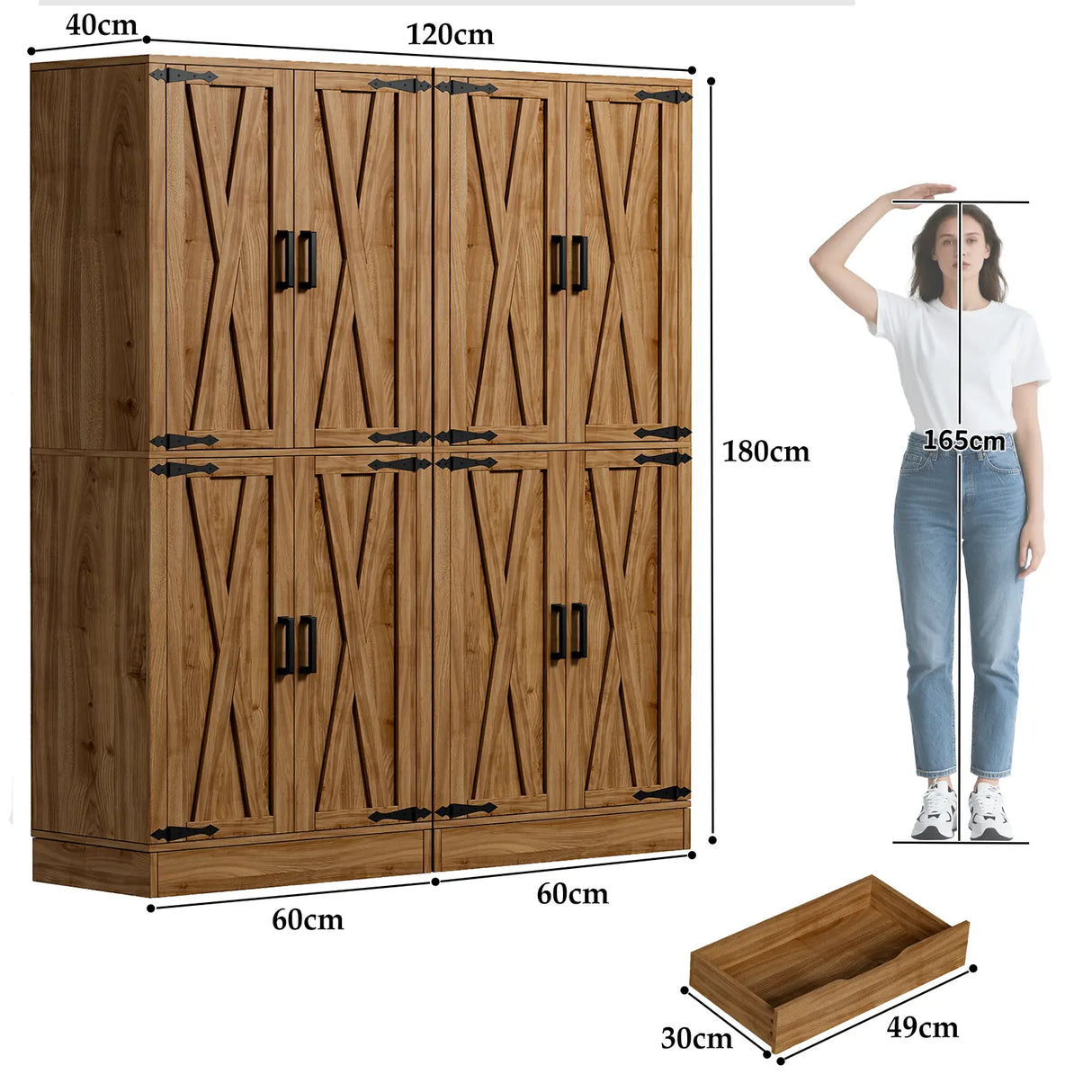 71" Pantry Cabinet with Drawer, Farmhouse Barn Doors and Adjustable Shelves, Freestanding Storage Cabinet for Kitchen, Dining Room, Utility Room
