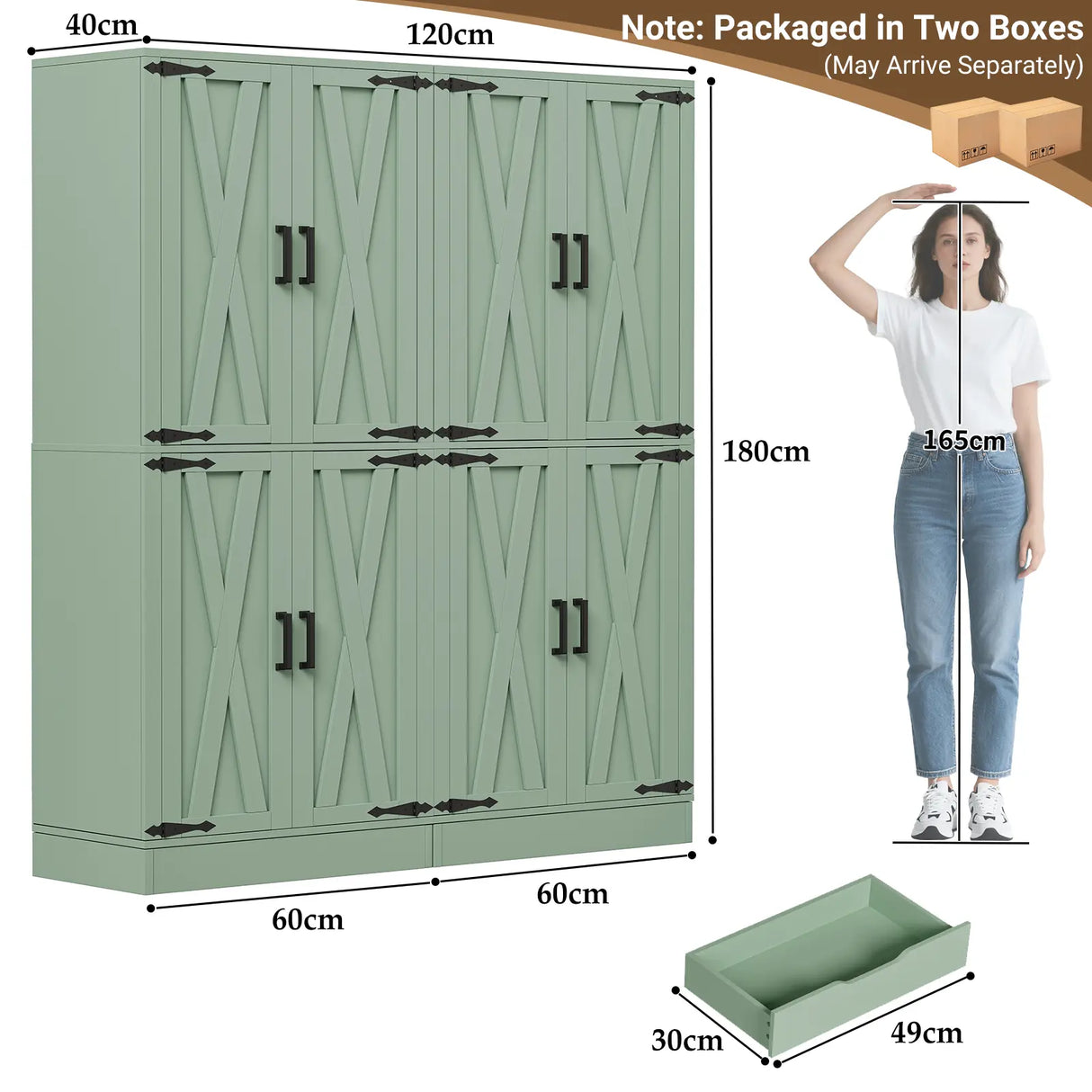 71" Pantry Cabinet with Drawer, Farmhouse Barn Doors and Adjustable Shelves, Freestanding Storage Cabinet for Kitchen, Dining Room, Utility Room