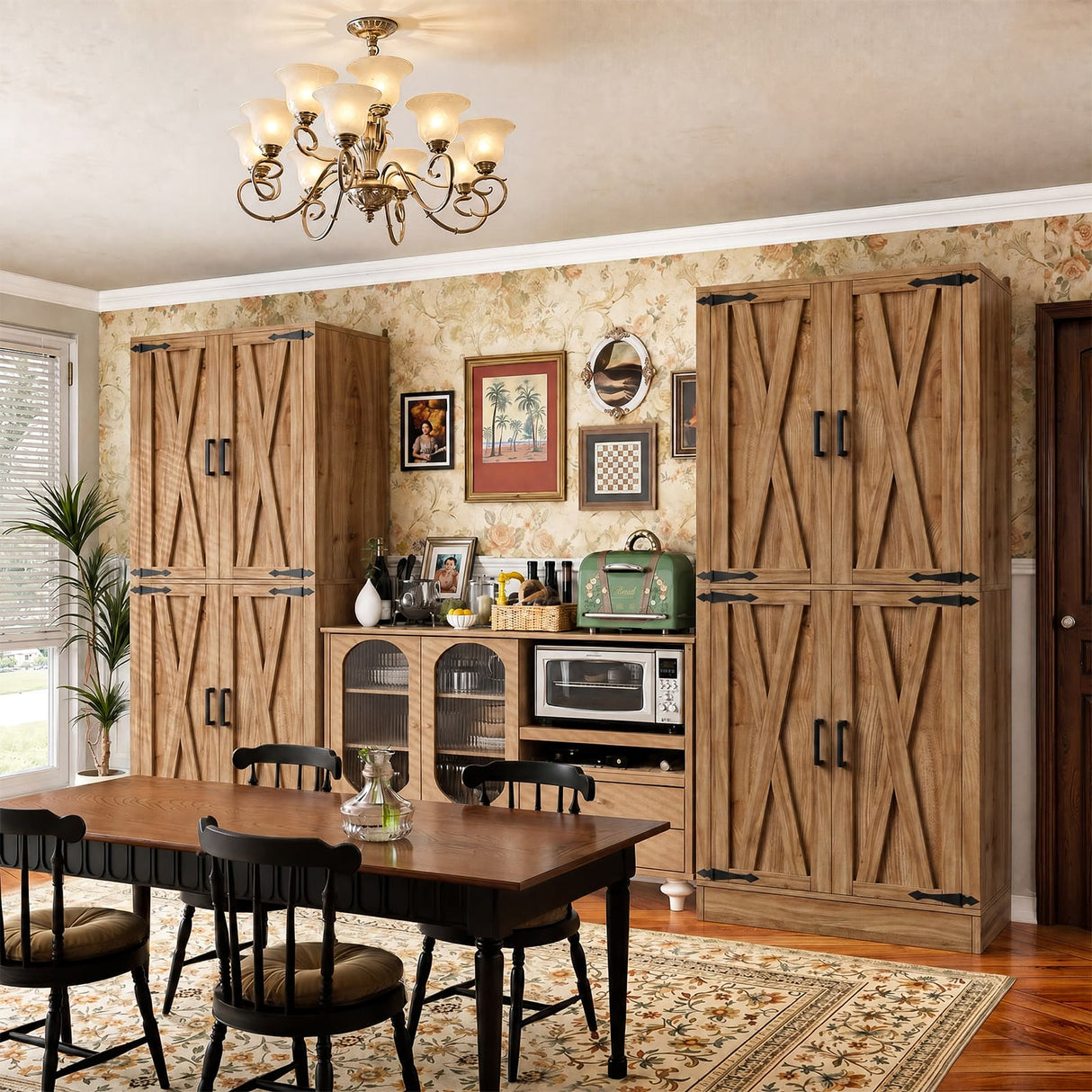 71" Pantry Cabinet with Drawer, Farmhouse Barn Doors and Adjustable Shelves, Freestanding Storage Cabinet for Kitchen, Dining Room, Utility Room