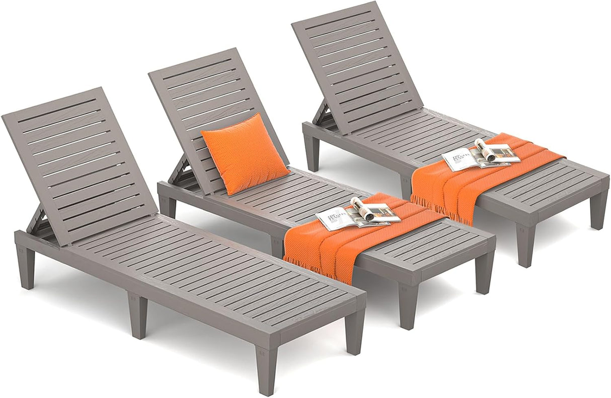 Unikito Black Outdoor Chaise Lounge Chair Set of 2 for Poolside Patio, Water-Resistant Tanning Chair Recliner with Adjustable Backrest, Resin Sun Lounger for Outside Deck, Pool, Beach, Sunbathing