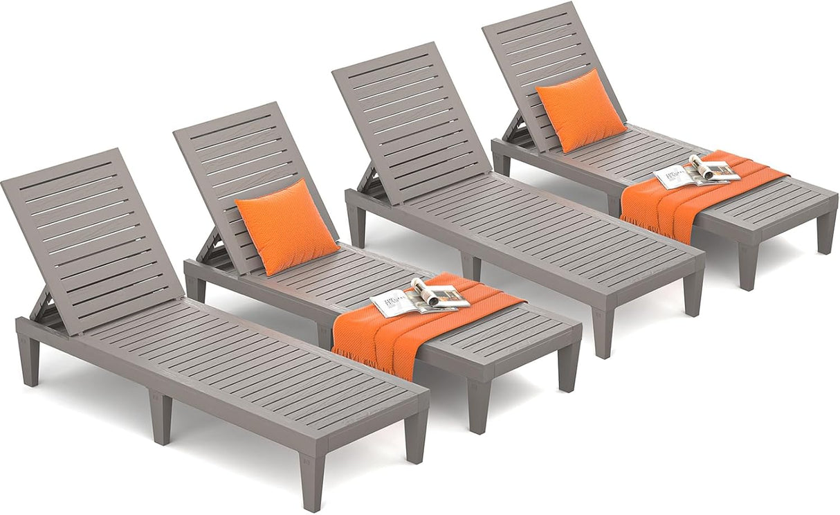 Unikito Black Outdoor Chaise Lounge Chair Set of 2 for Poolside Patio, Water-Resistant Tanning Chair Recliner with Adjustable Backrest, Resin Sun Lounger for Outside Deck, Pool, Beach, Sunbathing