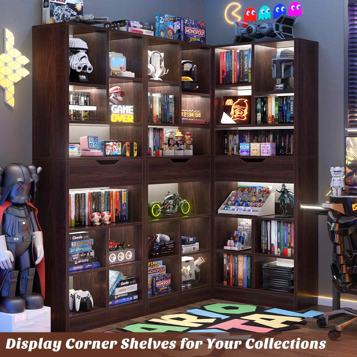 Tall Narrow Bookcase with Drawer, 6-Tier Storage Shelf with Cubes, Slim Bookshelf for Small Spaces, Living Room & Home Office