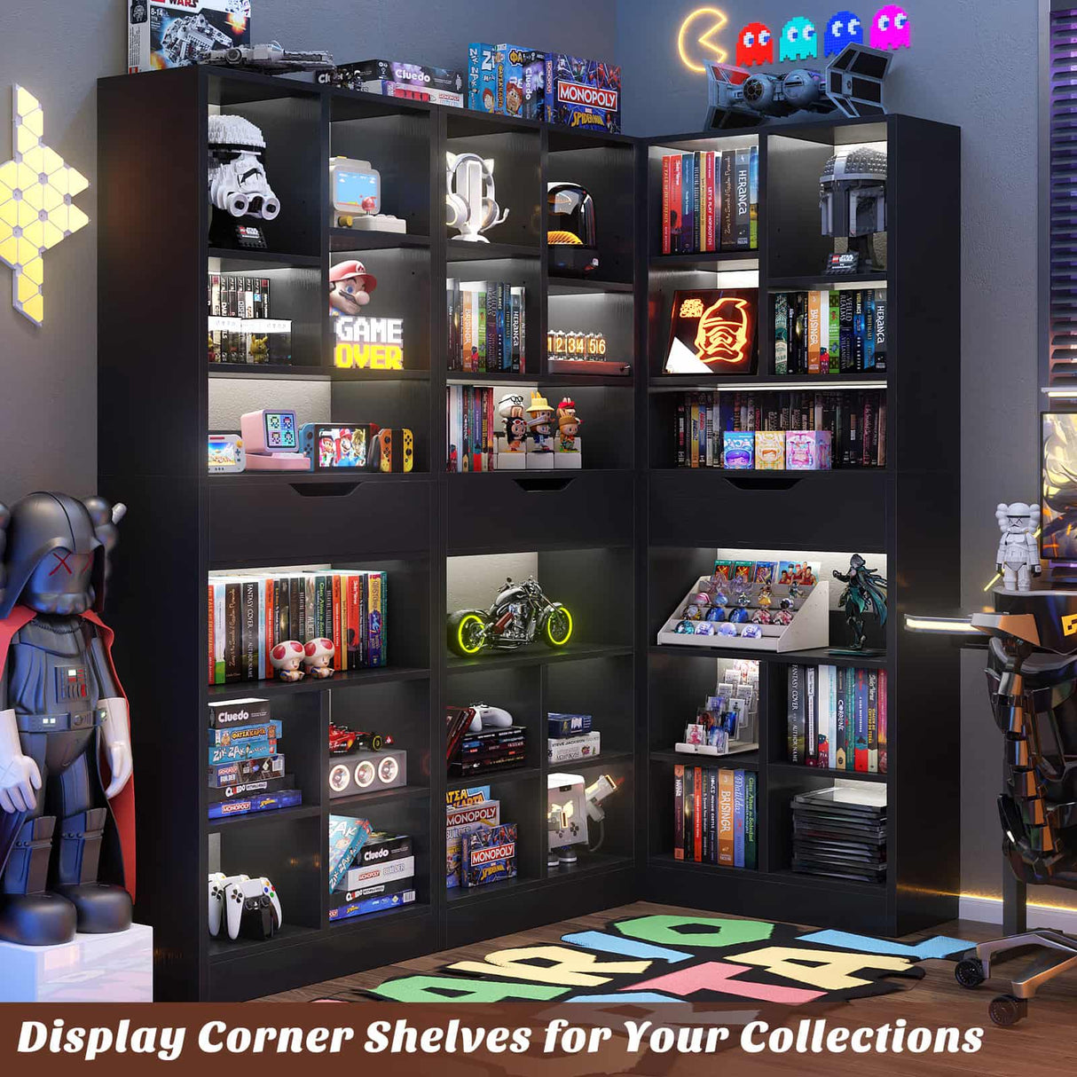 Tall Narrow Bookcase with Drawer, 6-Tier Storage Shelf with Cubes, Slim Bookshelf for Small Spaces, Living Room & Home Office