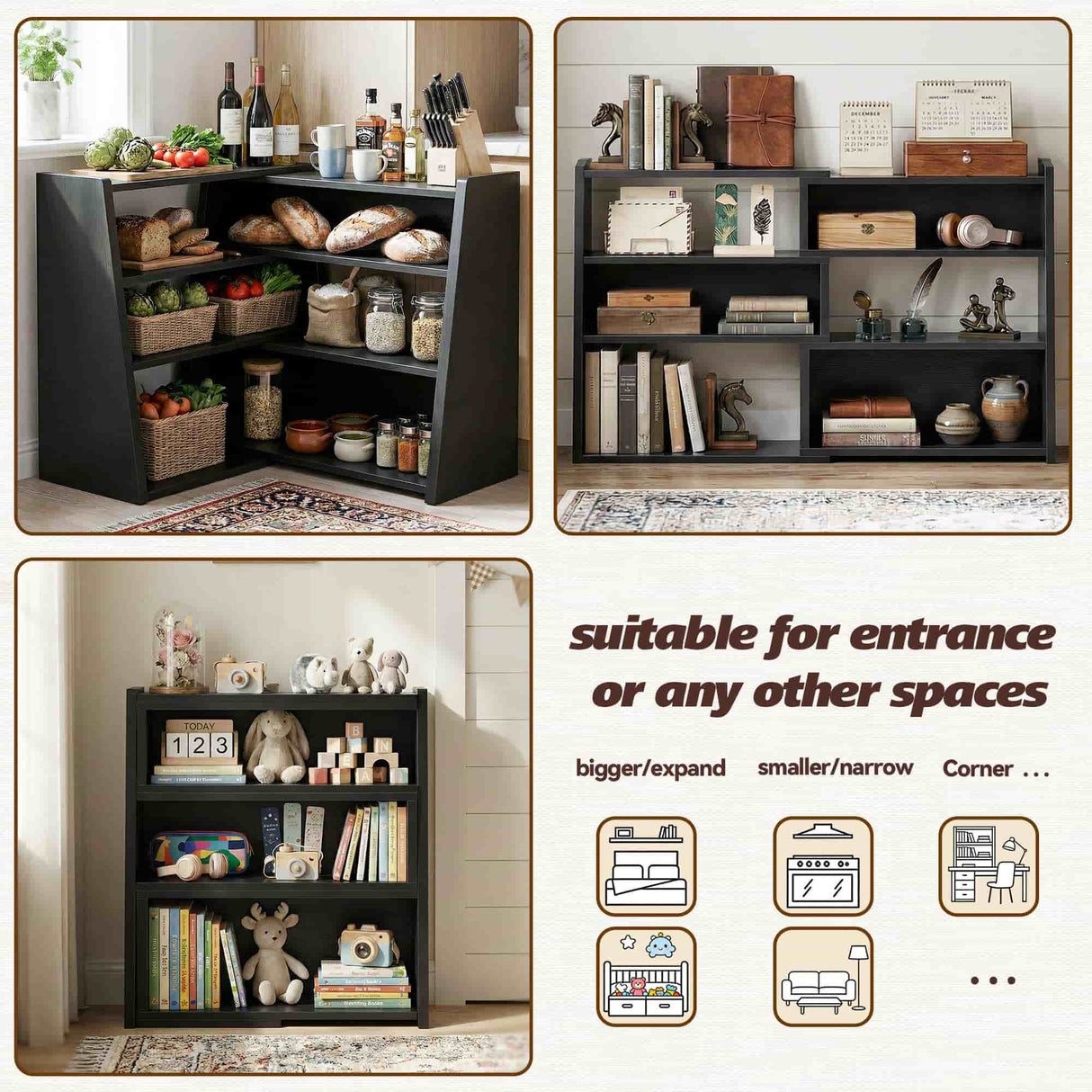 Extendable Ladder Bookshelf, Adjustable & L-Shaped Corner Bookcase, for Living Room, Bedroom & Office