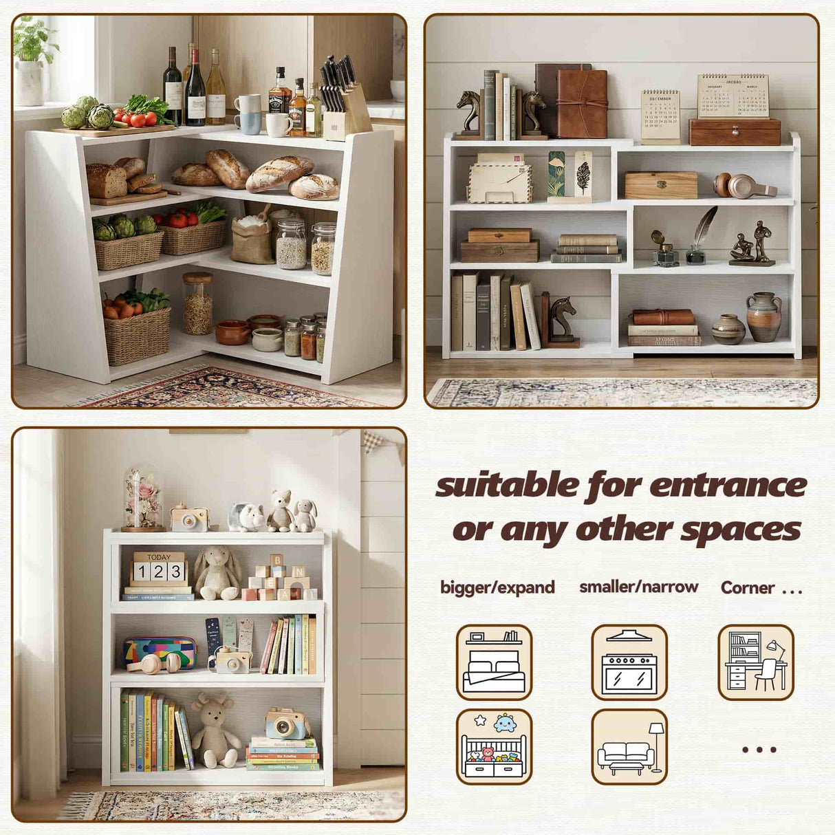 Extendable Ladder Bookshelf, Adjustable & L-Shaped Corner Bookcase, for Living Room, Bedroom & Office