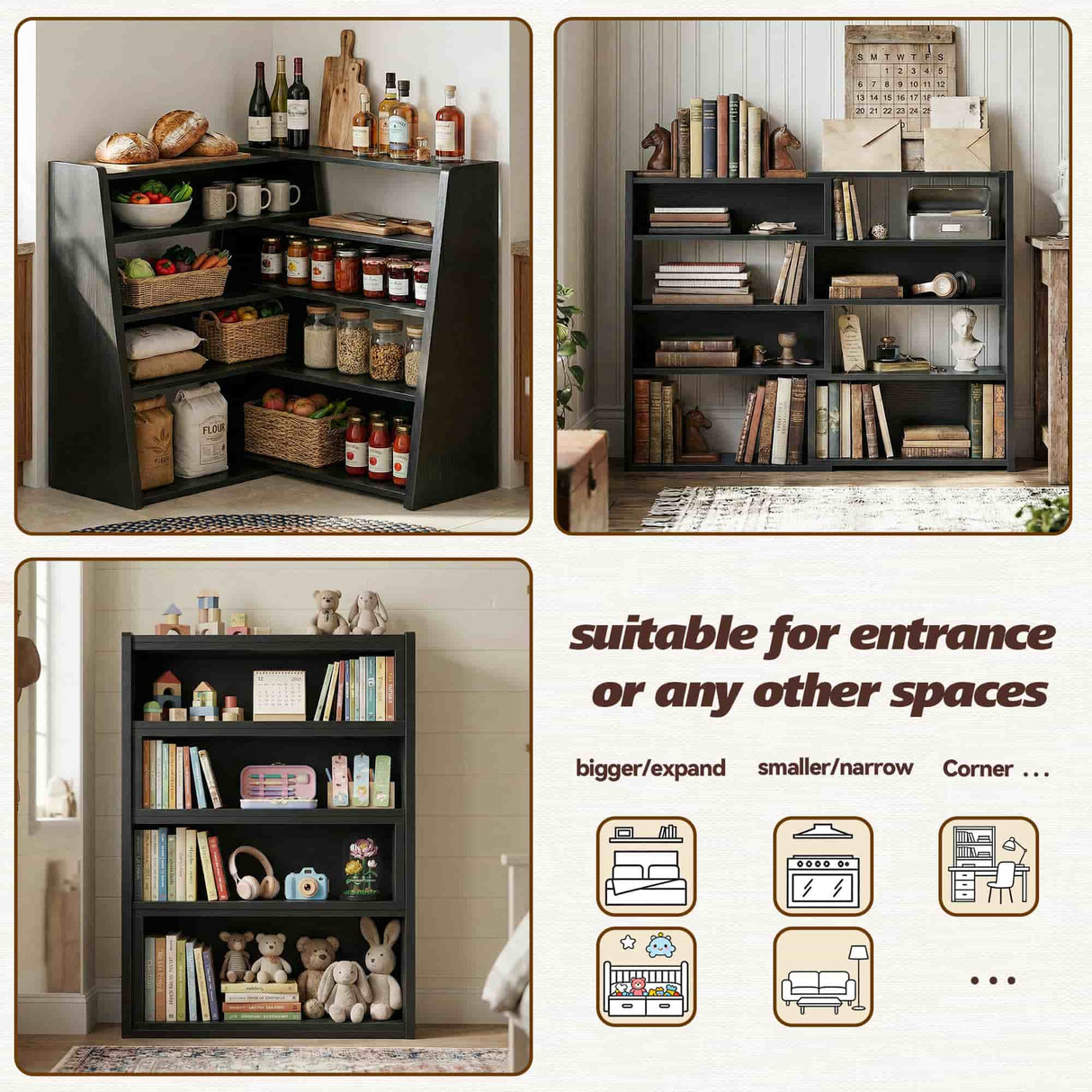 Extendable Ladder Bookshelf, Adjustable & L-Shaped Corner Bookcase, for Living Room, Bedroom & Office