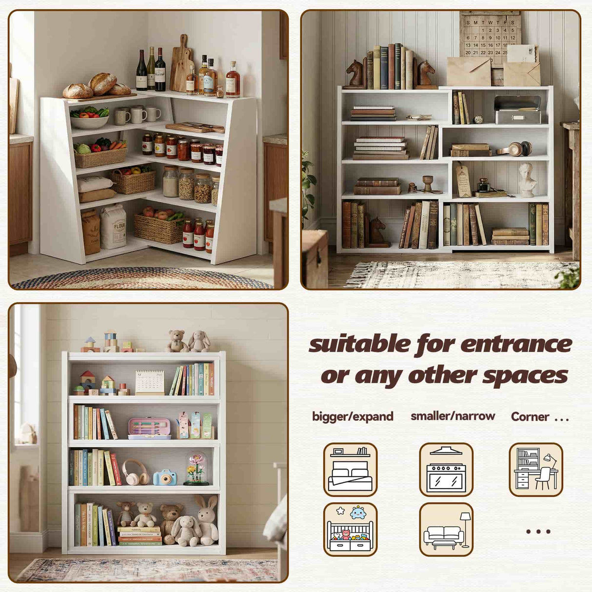 Extendable Ladder Bookshelf, Adjustable & L-Shaped Corner Bookcase, for Living Room, Bedroom & Office