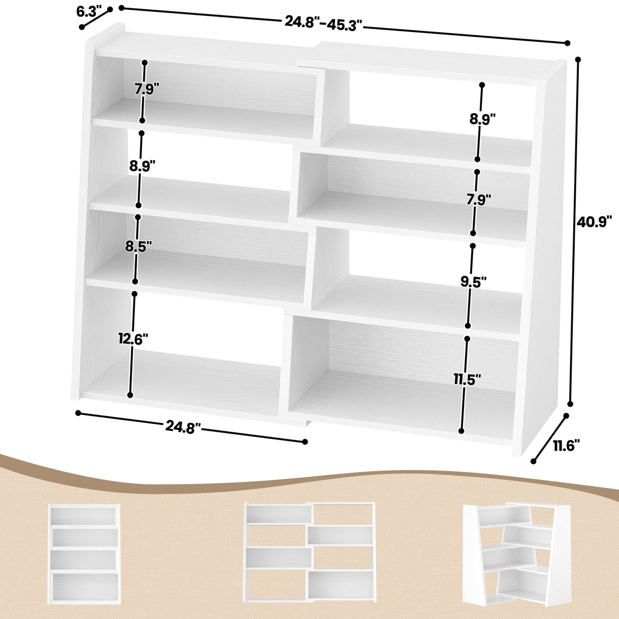 Extendable Ladder Bookshelf, Adjustable & L-Shaped Corner Bookcase, for Living Room, Bedroom & Office