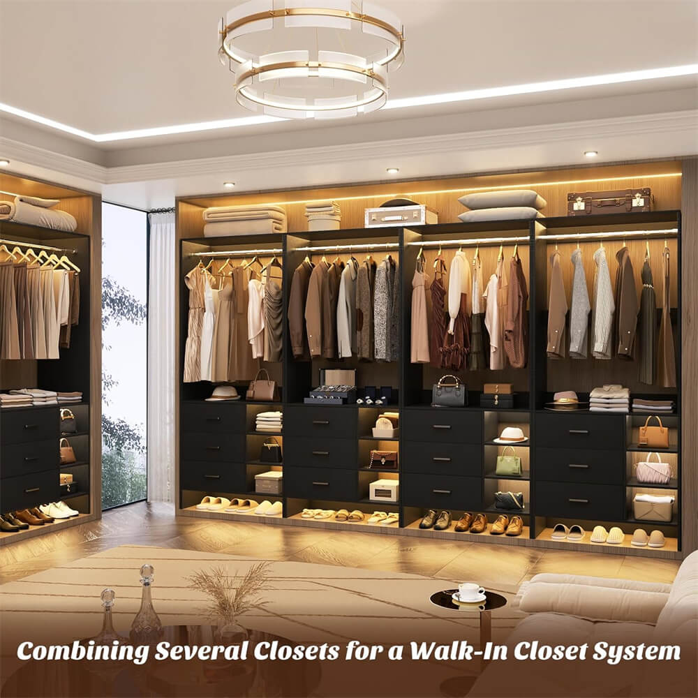 2.5FT Closet System with 3 Wooden Drawers and Shelves, 29.6'' Freestanding Walk In Clothes Storage Organizer for Home