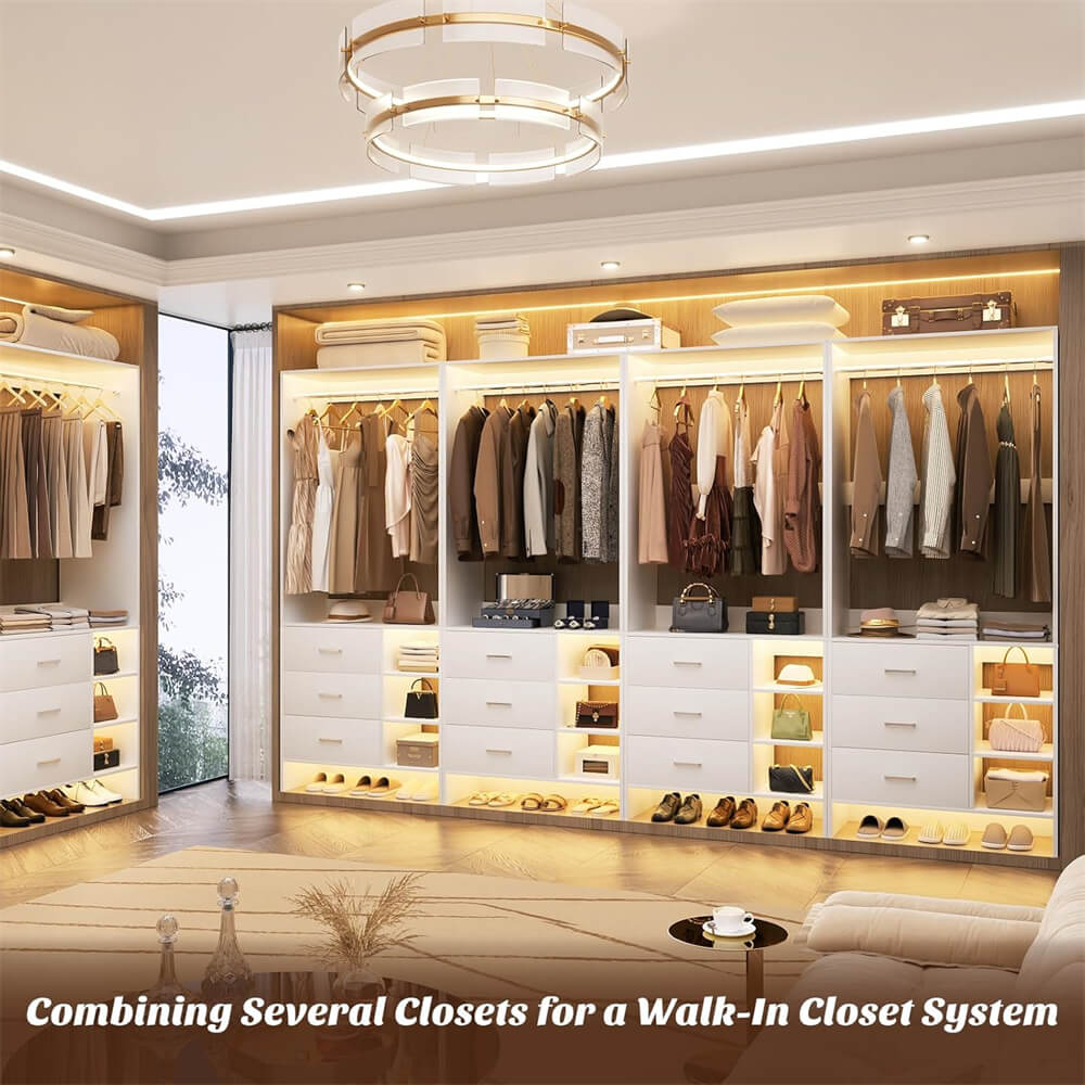 2.5FT Closet System with 3 Wooden Drawers and Shelves, 29.6'' Freestanding Walk In Clothes Storage Organizer for Home
