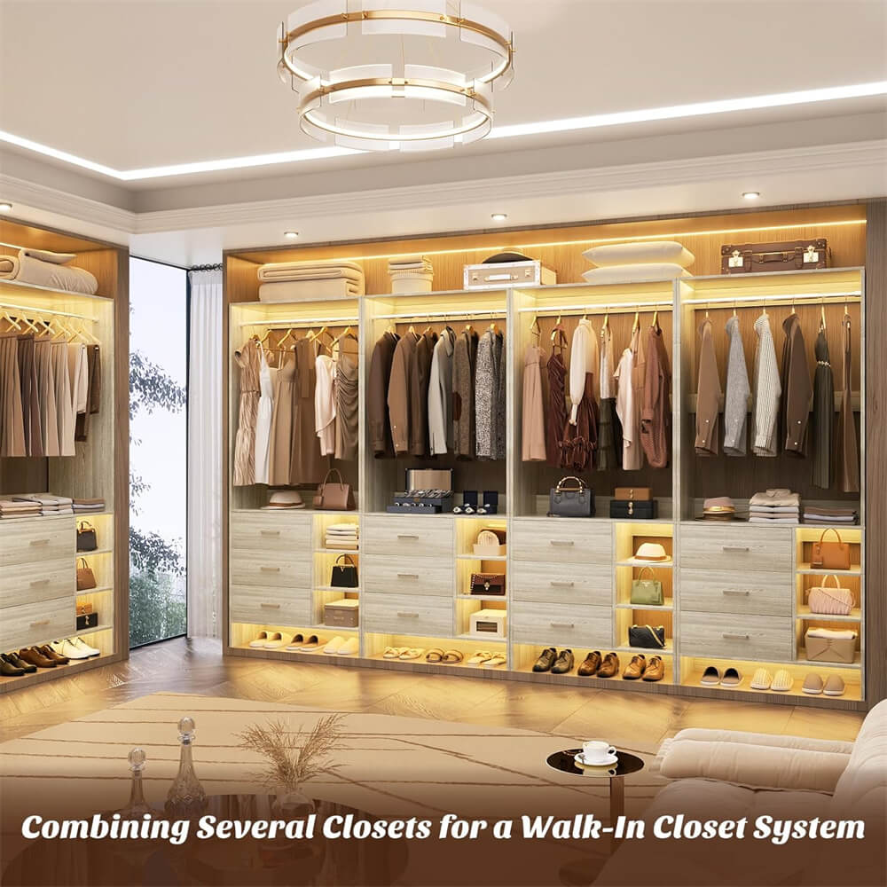 2.5FT Closet System with 3 Wooden Drawers and Shelves, 29.6'' Freestanding Walk In Clothes Storage Organizer for Home