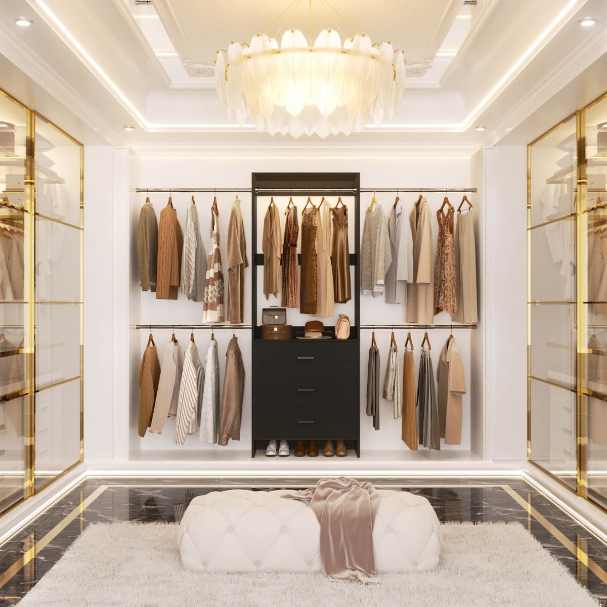 Closet System with 3 Drawers & 5 Hanging Rods, Walk-in Closet System for Bedroom, Closet