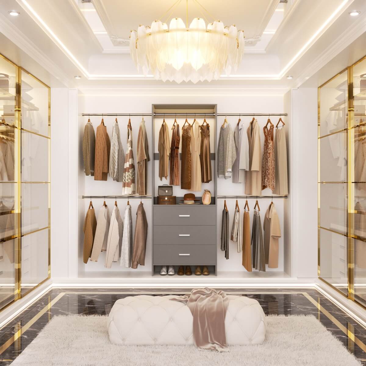 Closet System with 3 Drawers & 5 Hanging Rods, Walk-in Closet System for Bedroom, Closet