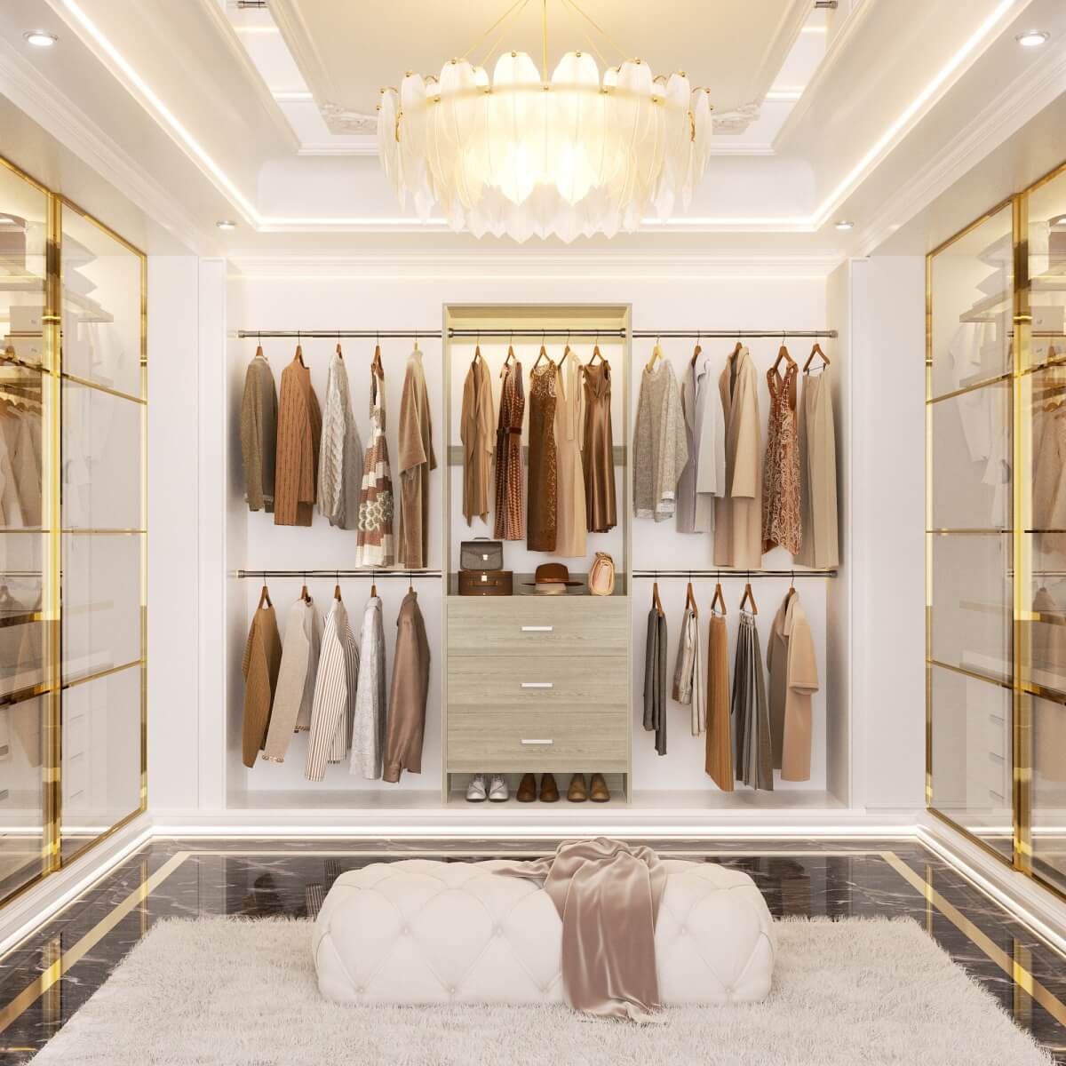 Closet System with 3 Drawers & 5 Hanging Rods, Walk-in Closet System for Bedroom, Closet