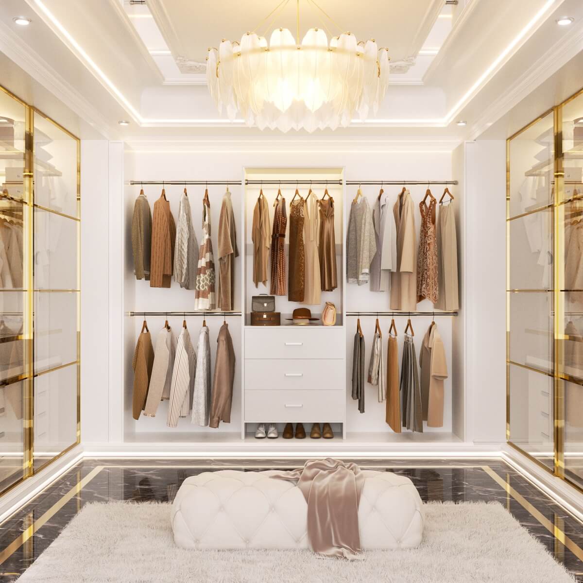 Closet System with 3 Drawers & 5 Hanging Rods, Walk-in Closet System for Bedroom, Closet