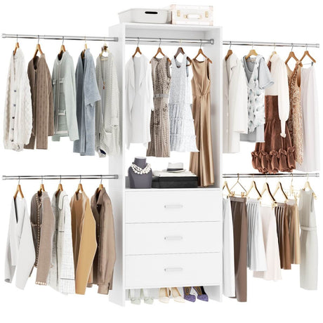 Closet System with 3 Drawers & 5 Hanging Rods, Walk-in Closet System for Bedroom, Closet