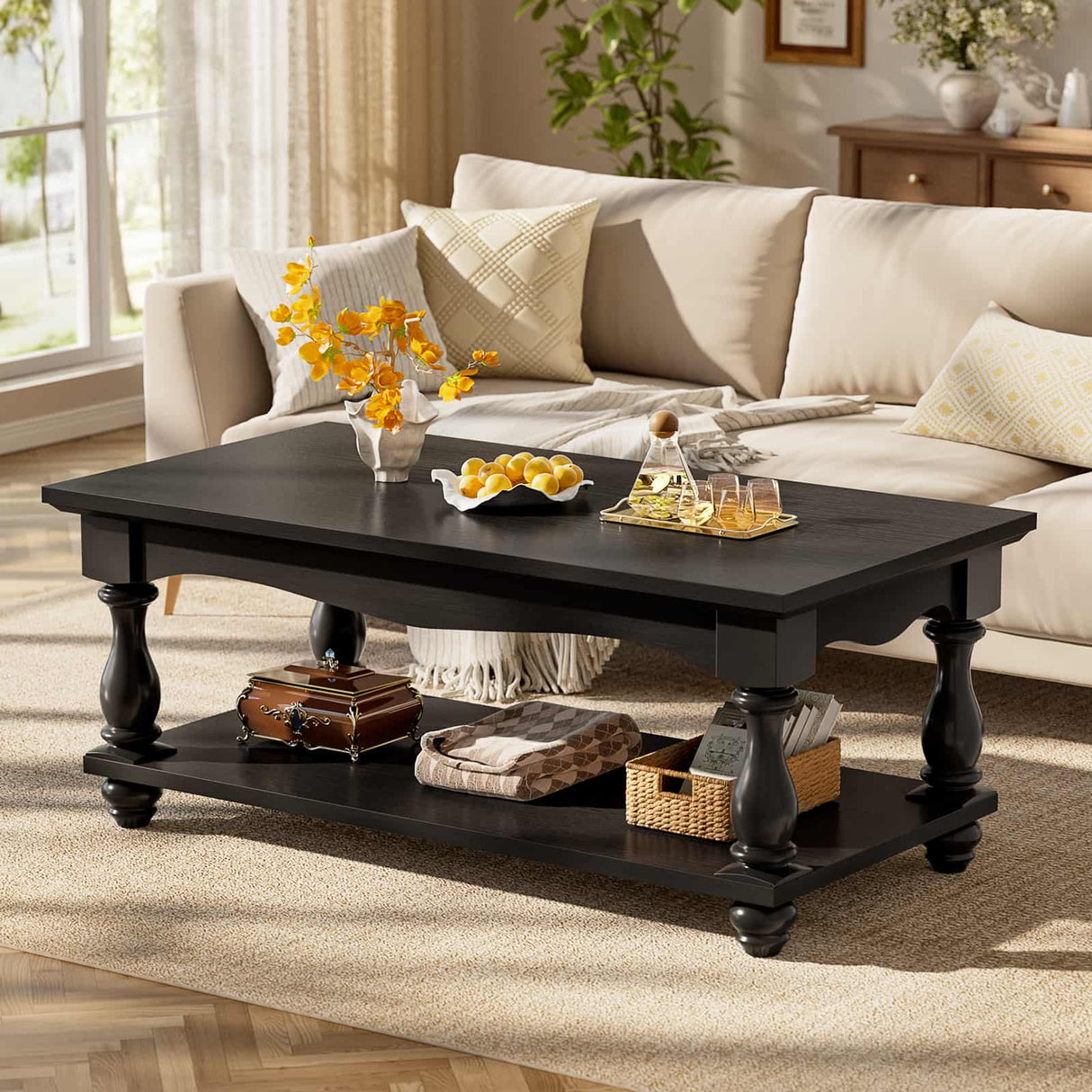 2-Tier Framhouse Coffee Table with Storage