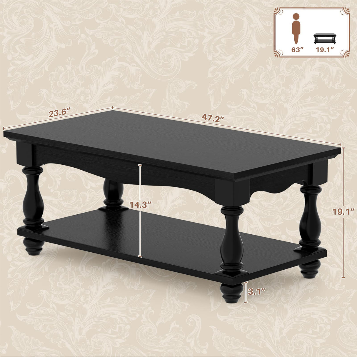 2-Tier Framhouse Coffee Table with Storage