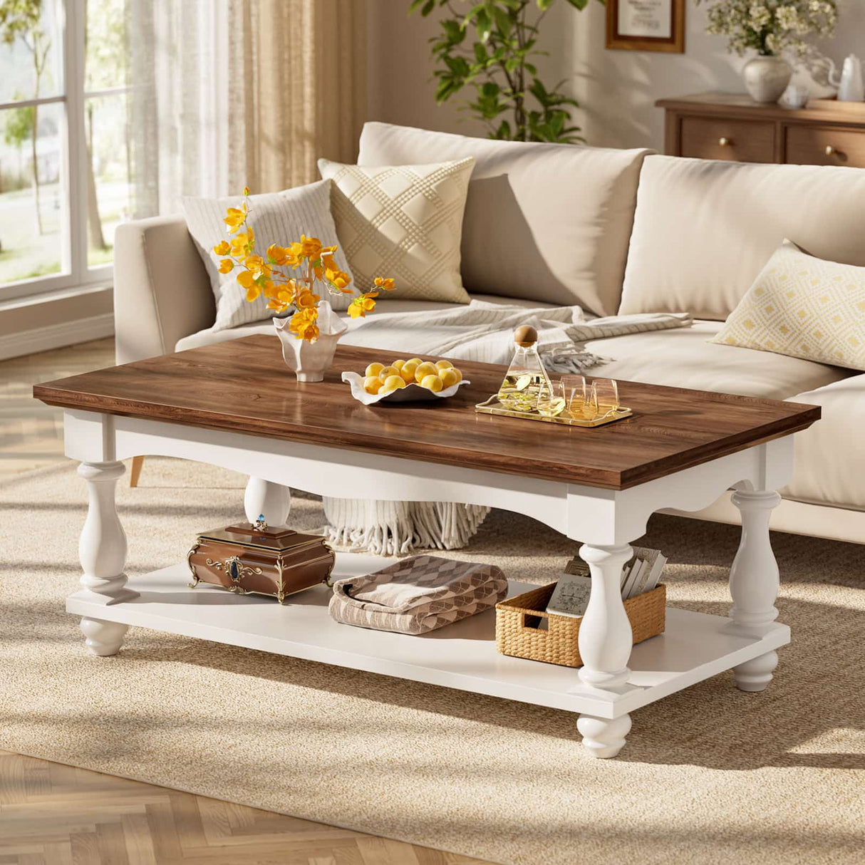 2-Tier Framhouse Coffee Table with Storage