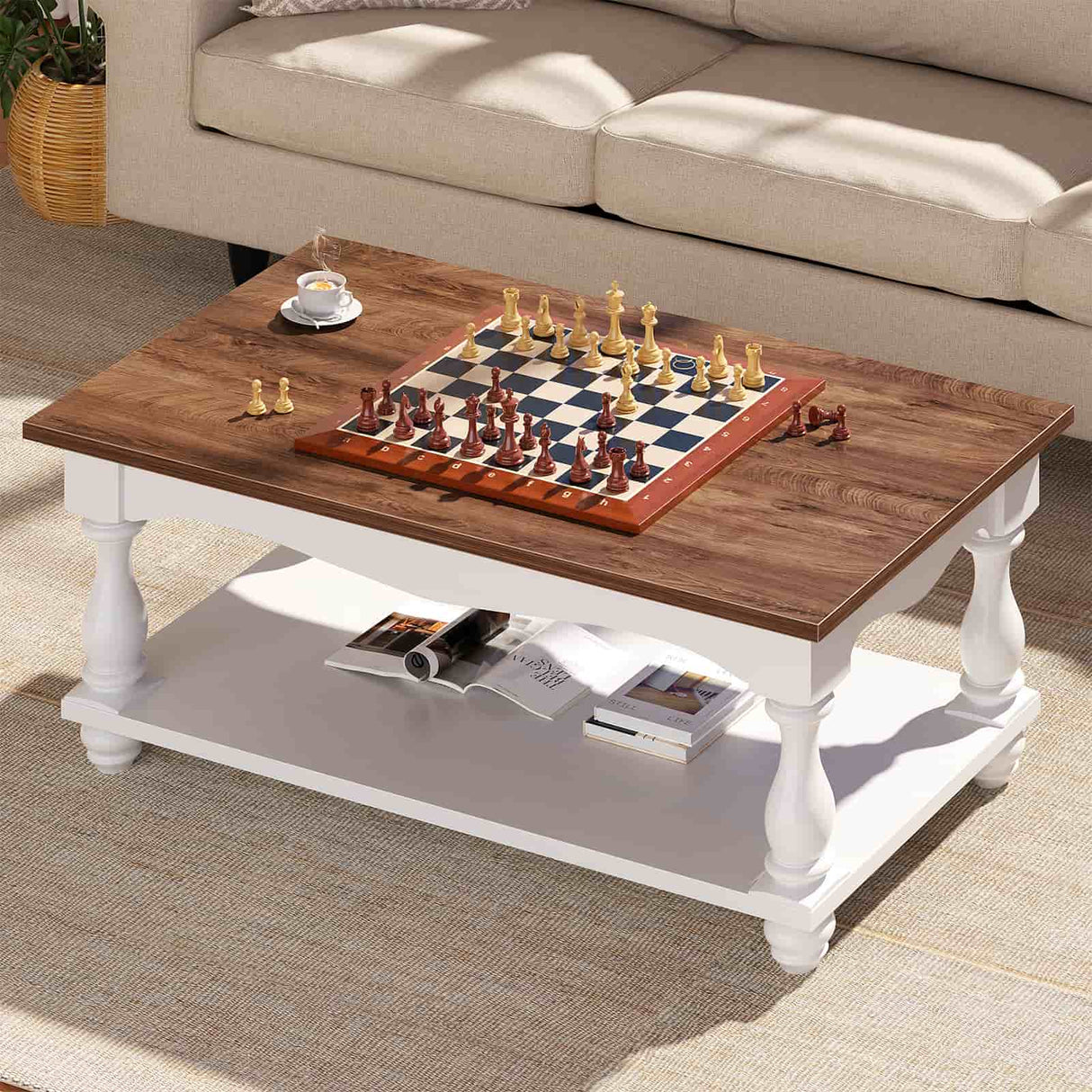 2-Tier Framhouse Coffee Table with Storage