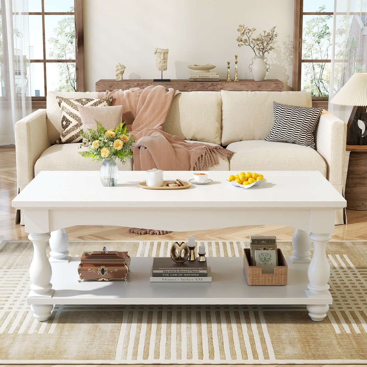 2-Tier Framhouse Coffee Table with Storage